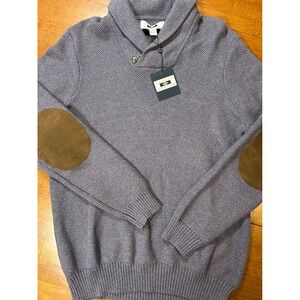 New Joseph Abboud Sweater Mens Medium Purple Shawl Neck Elbow Patches 60% Cotton